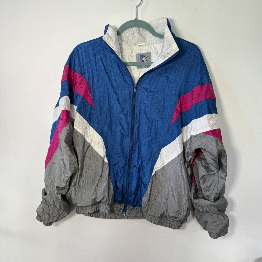 Vintage Santana‎ Windbreaker Jacket Blue Grey Magenta Colorblock 90s